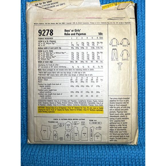 McCalls 9278 Sewing pattern kids pajamas robe size 6 - Picture 3 of 7